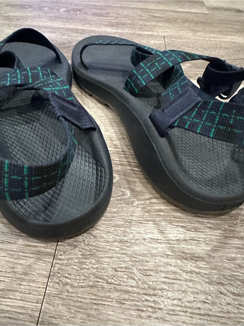 Chaco Black Sandals with Navy and Teal Plaid Straps - Picture 4 of 4